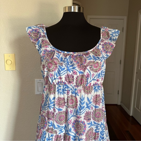 J. Crew Tiered in floral vine block print White Midi Dress Size M - Picture 5 of 12